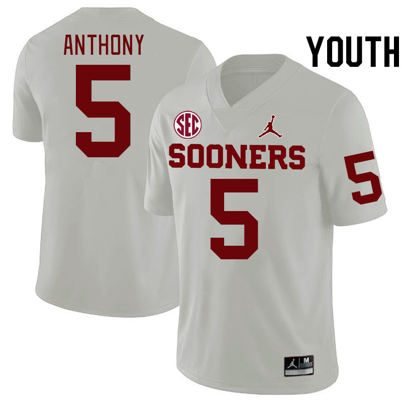 Youth #5 Andrel Anthony Oklahoma Sooners 2024 SEC Conference College Football Jerseys-White